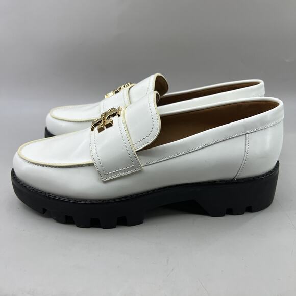 Tory Burch Mini Everly Chunky Loafers Women Size 8 M White Leather Platform NEW - Picture 3 of 8